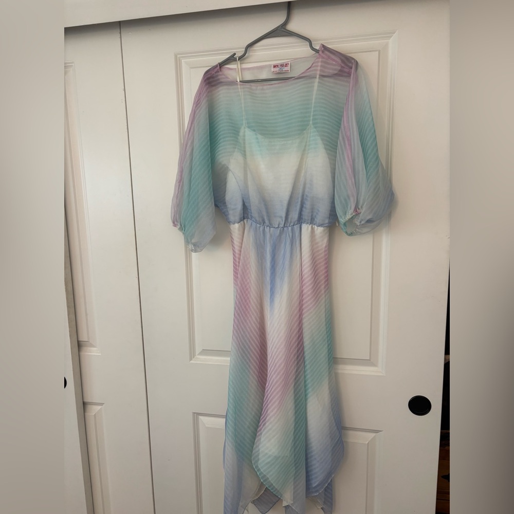 Pastel Striped vintage midi Dress